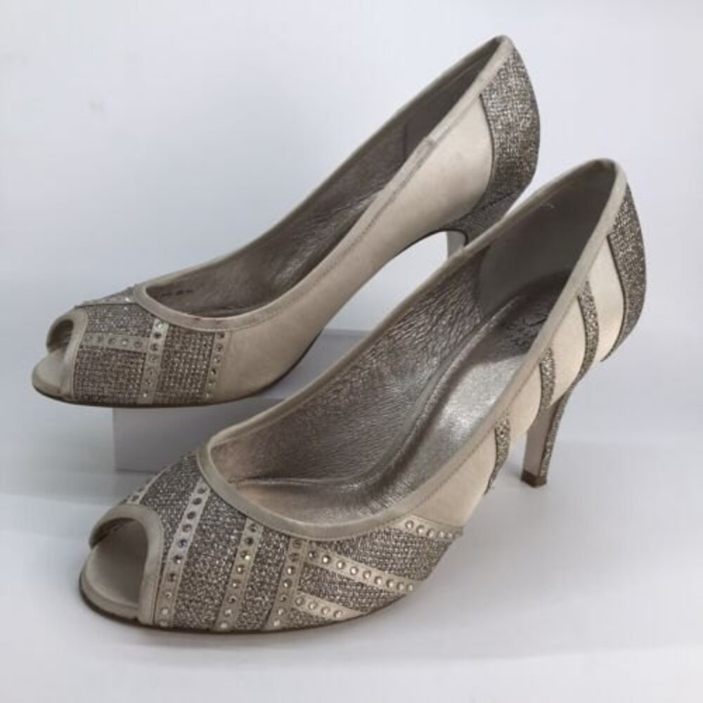 Adrianna Papell Women's Flair Dress Pump Platino Peep Toe Size 10